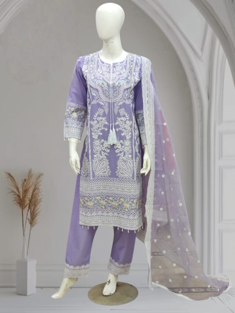 embroidered viscose dress 3 piece (zb 347)