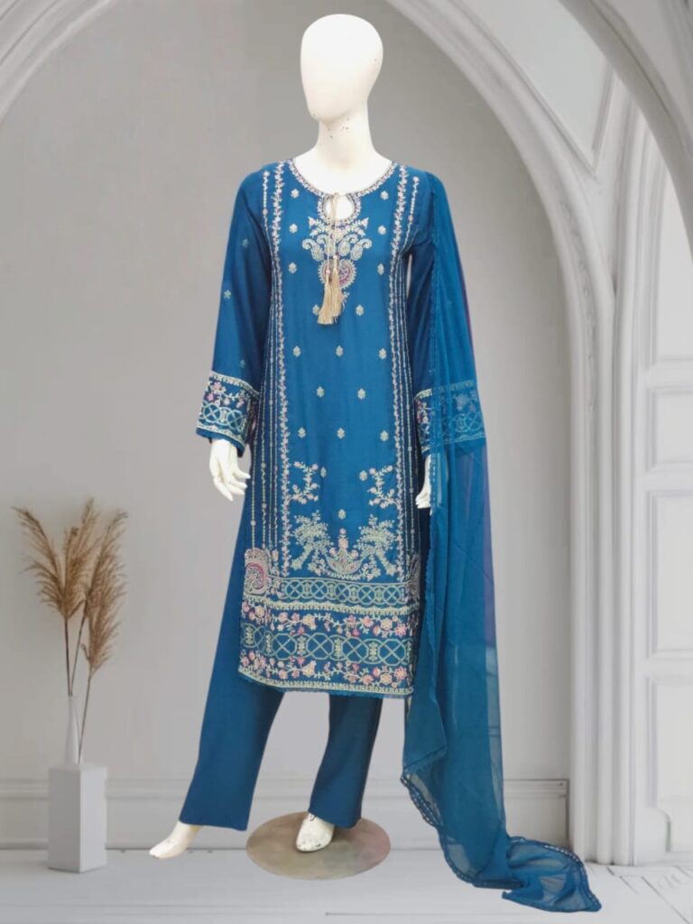 embroidered viscose dress 3 piece (zb 332)